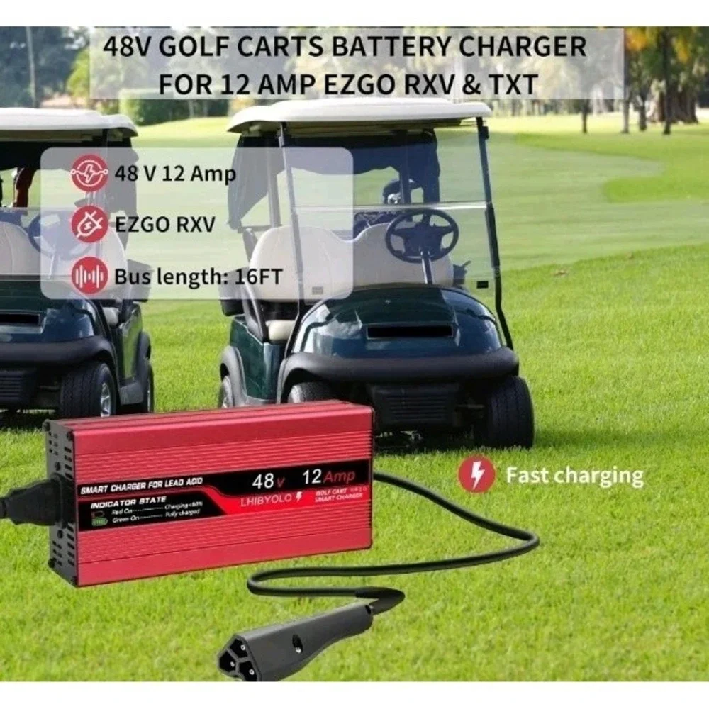 48 V12A 3 Pin Style Plug Golf Cart Charger For EZGO RXV 2008+ & TXT 2004+